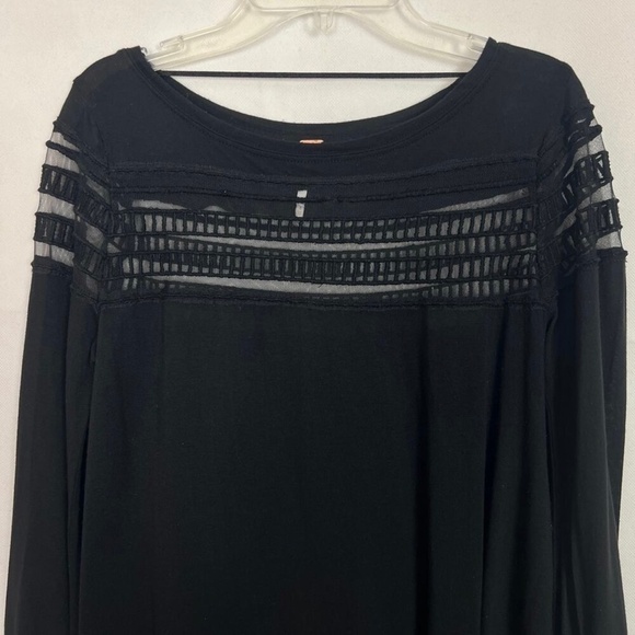 Free People Cut Out Mesh Black Top Womens XS Boho Whimsigoth Witchy Emo Chic - Picture 4 of 14